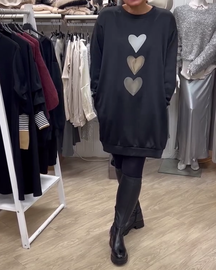 Imee | Heart Printed Long Sleeve Sweatshirt