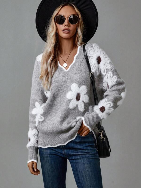 Miya | Elegant V-Neck Floral Sweater