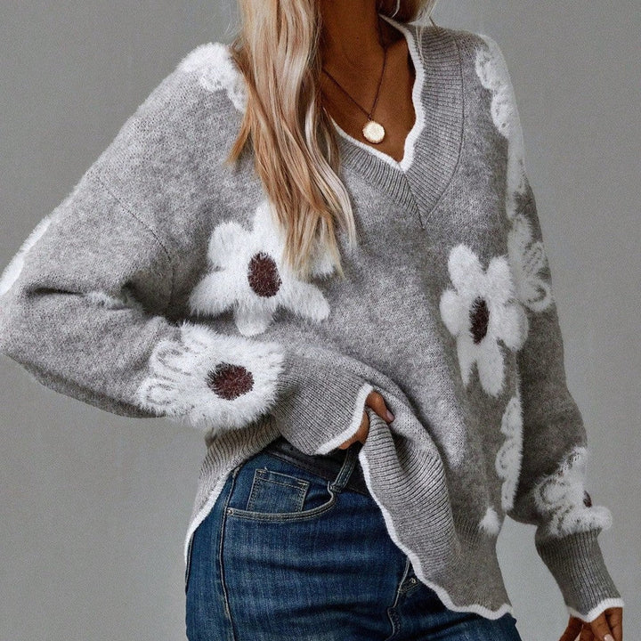 Miya | Elegant V-Neck Floral Sweater