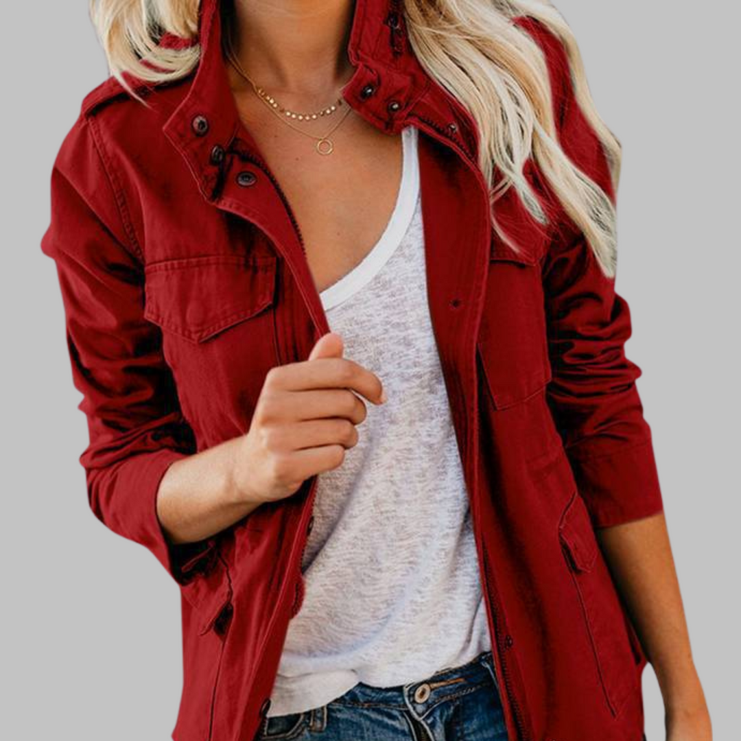 Abigail | Vintage Zip Up Button Military Jacket
