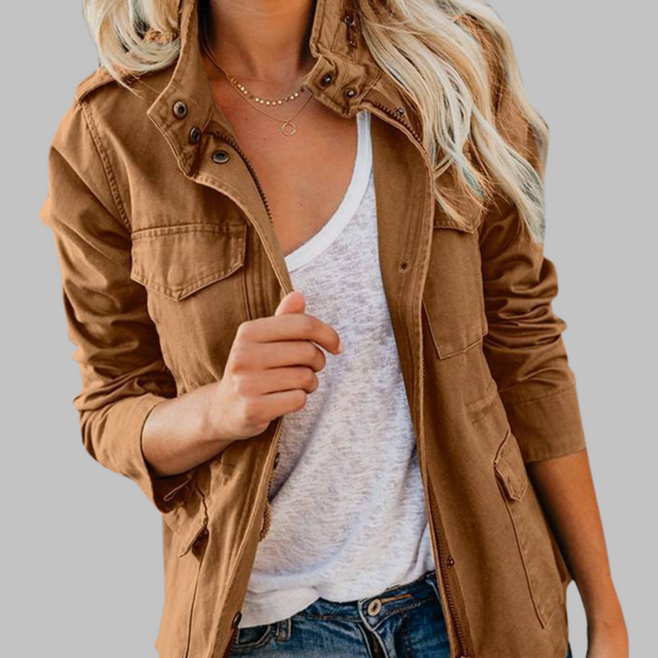 Abigail | Vintage Zip Up Button Military Jacket
