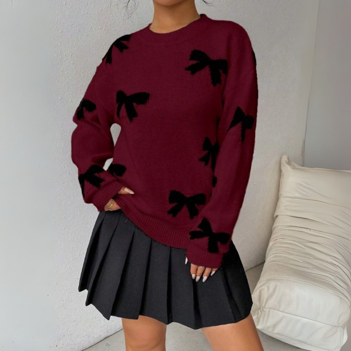 Mire | Comfy Bow Print Pullover Sweater