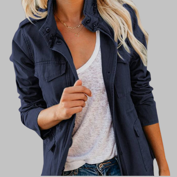 Abigail | Vintage Zip Up Button Military Jacket