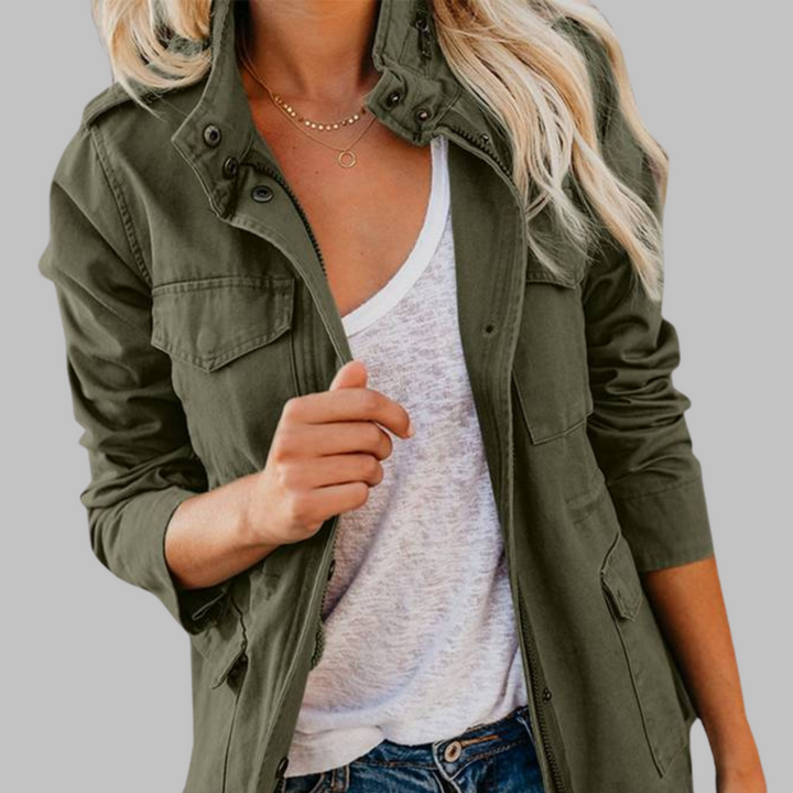 Abigail | Vintage Zip Up Button Military Jacket