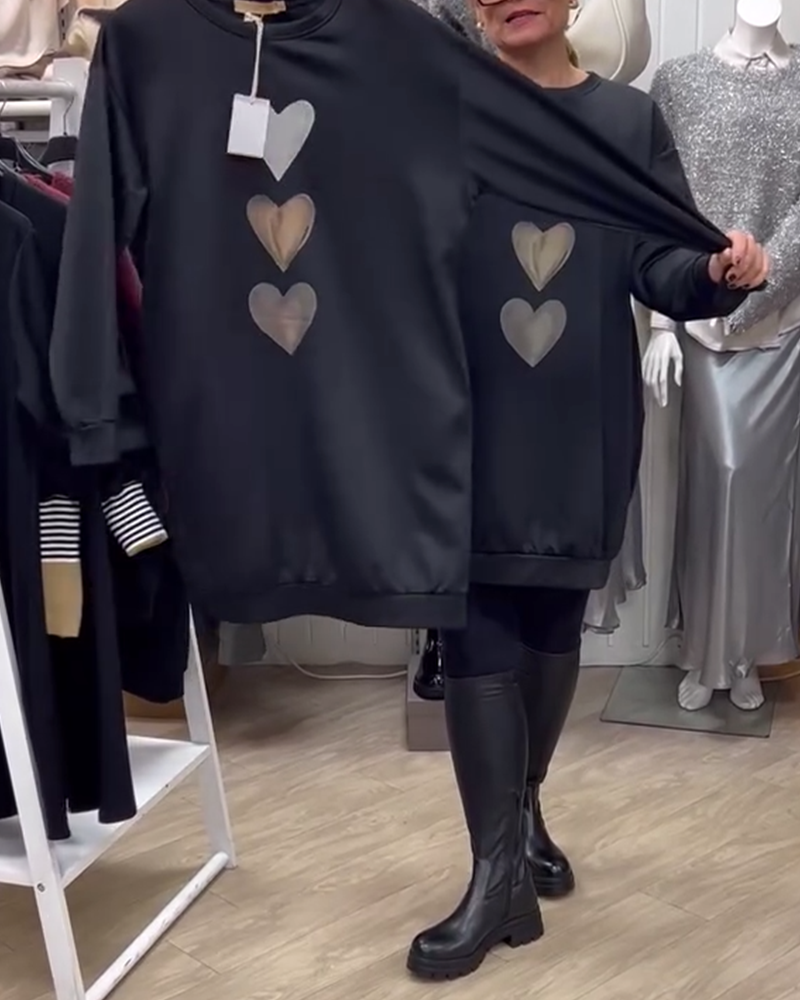 Imee | Heart Printed Long Sleeve Sweatshirt