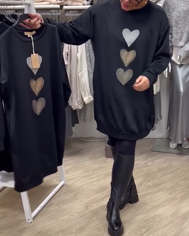 Imee | Heart Printed Long Sleeve Sweatshirt