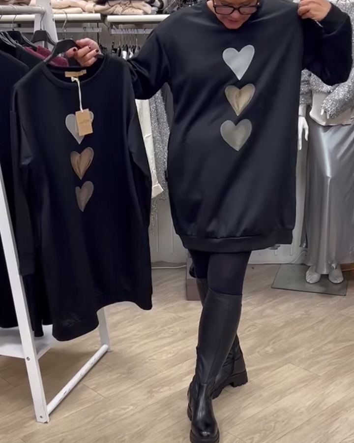 Imee | Heart Printed Long Sleeve Sweatshirt