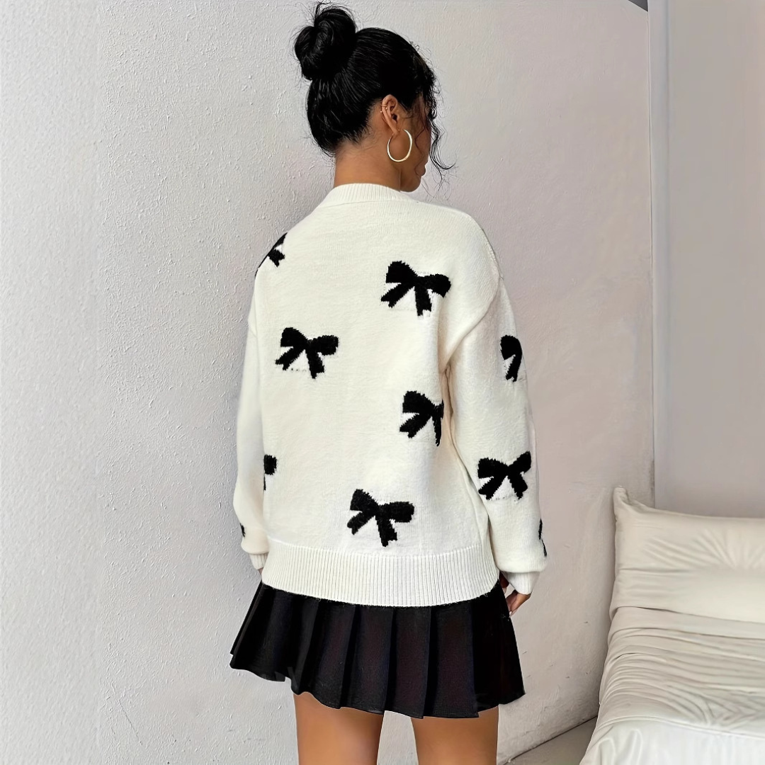 Mire | Comfy Bow Print Pullover Sweater