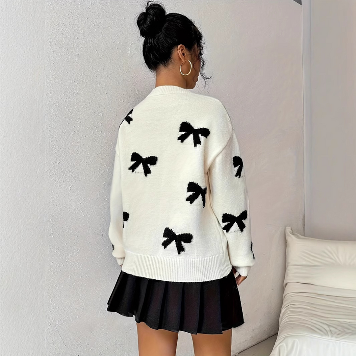 Mire | Comfy Bow Print Pullover Sweater