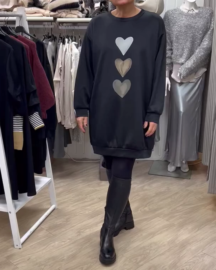 Imee | Heart Printed Long Sleeve Sweatshirt