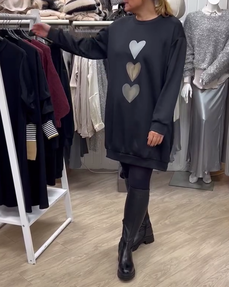 Imee | Heart Printed Long Sleeve Sweatshirt