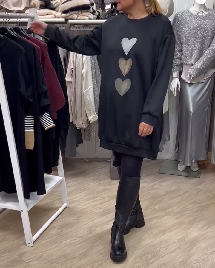 Imee | Heart Printed Long Sleeve Sweatshirt
