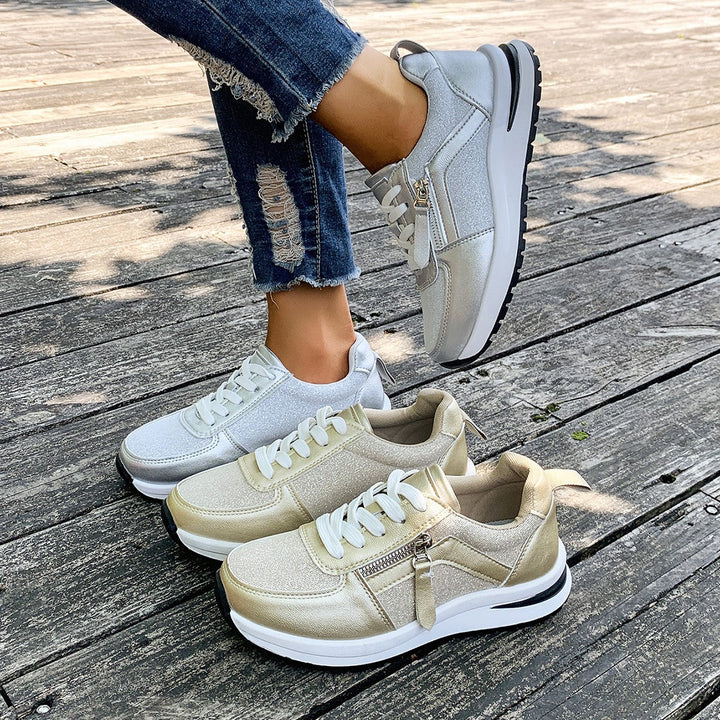 Dyla | Orthopedic Zip-Up Sneakers GoldSilver