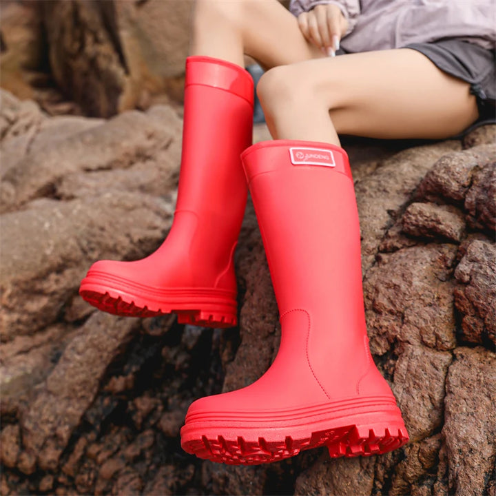 2025 New High-Tube Rain Boots Women's Adult Silicone Anti-Slip Waterproof Wear-Resistant Soft-Soled Sea-Fiing Boots