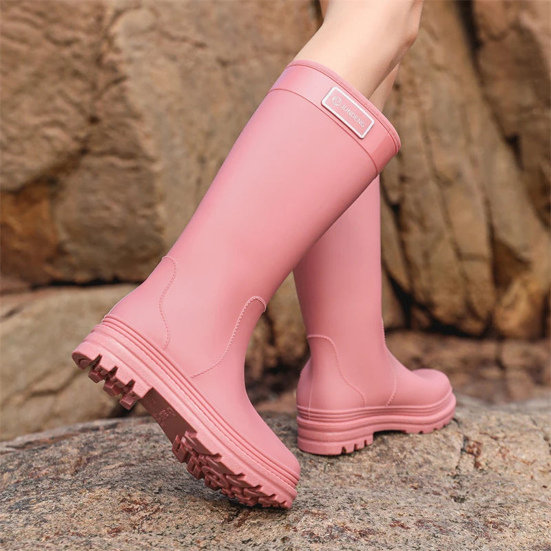 2025 New High-Tube Rain Boots Women's Adult Silicone Anti-Slip Waterproof Wear-Resistant Soft-Soled Sea-Fiing Boots