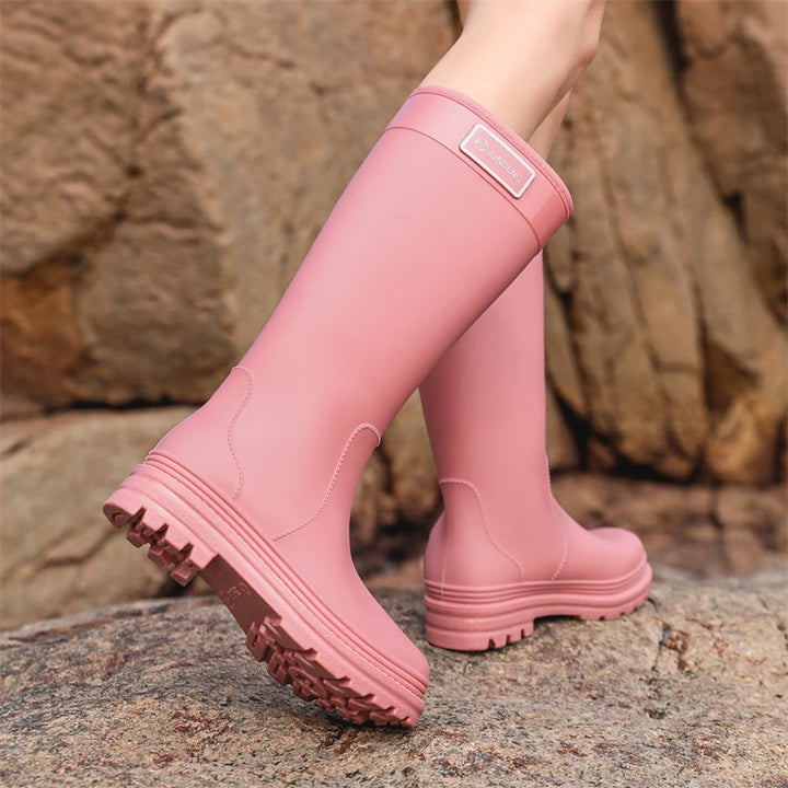 2025 New High-Tube Rain Boots Women's Adult Silicone Anti-Slip Waterproof Wear-Resistant Soft-Soled Sea-Fiing Boots