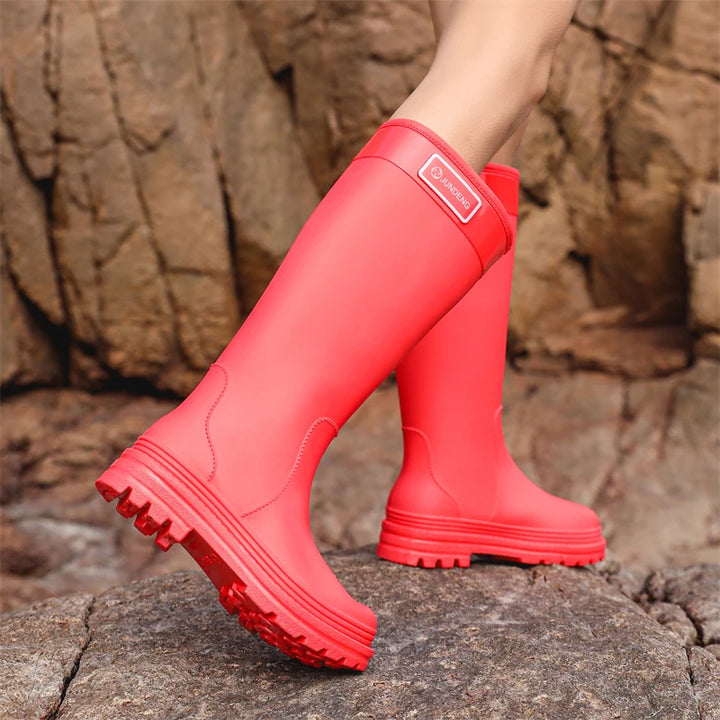 2025 New High-Tube Rain Boots Women's Adult Silicone Anti-Slip Waterproof Wear-Resistant Soft-Soled Sea-Fiing Boots