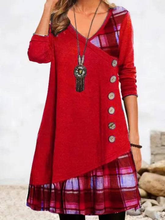 Fay | Patchwork Checked Button Dress