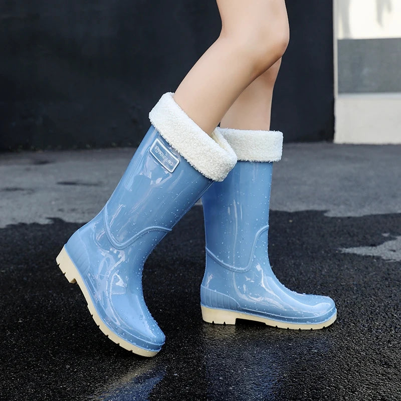 2025 New High-Tube Rain Boots Women's Adult Silicone Anti-Slip Waterproof Wear-Resistant Soft-Soled Sea-Fiing Boots