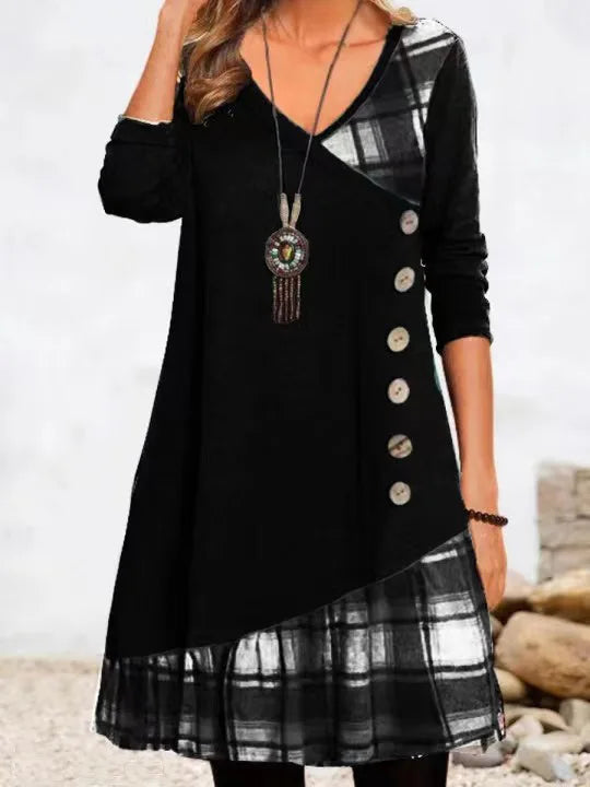 Fay | Patchwork Checked Button Dress