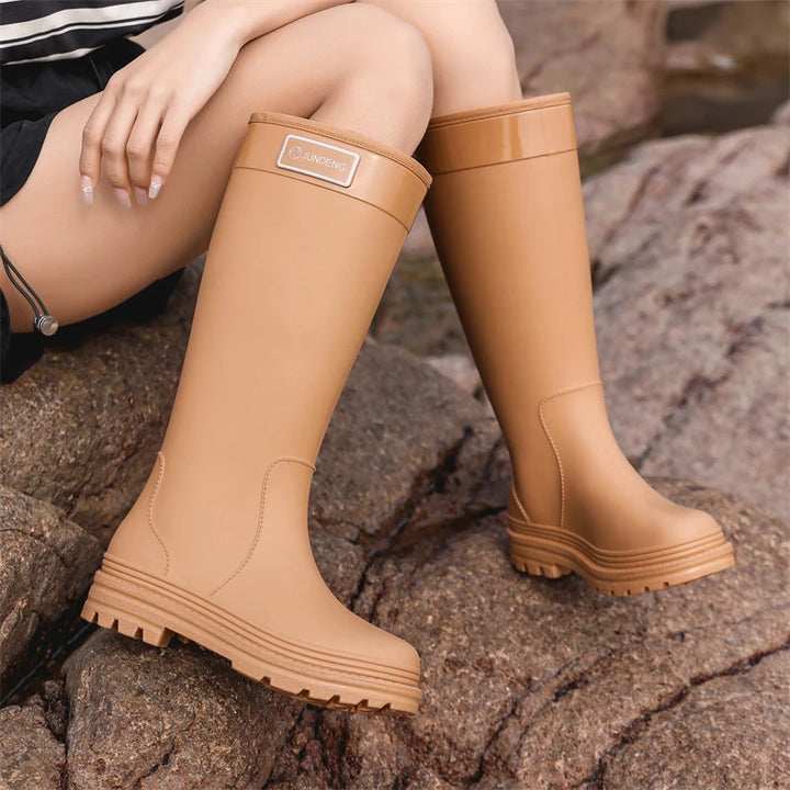 2025 New High-Tube Rain Boots Women's Adult Silicone Anti-Slip Waterproof Wear-Resistant Soft-Soled Sea-Fiing Boots