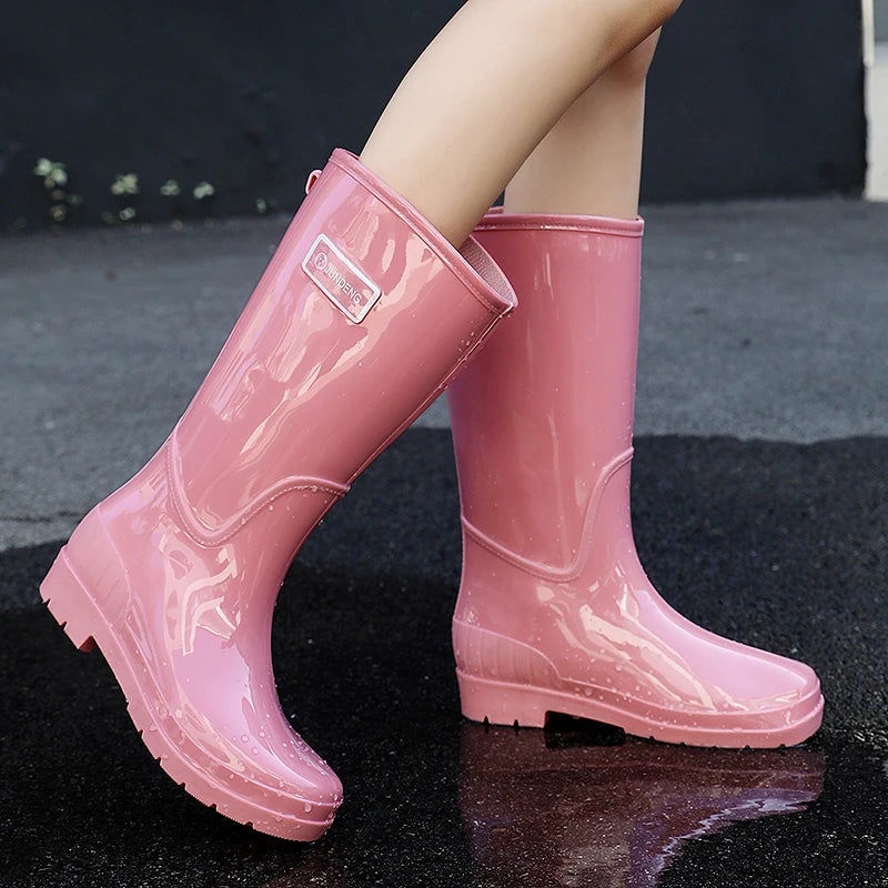 2025 New High-Tube Rain Boots Women's Adult Silicone Anti-Slip Waterproof Wear-Resistant Soft-Soled Sea-Fiing Boots