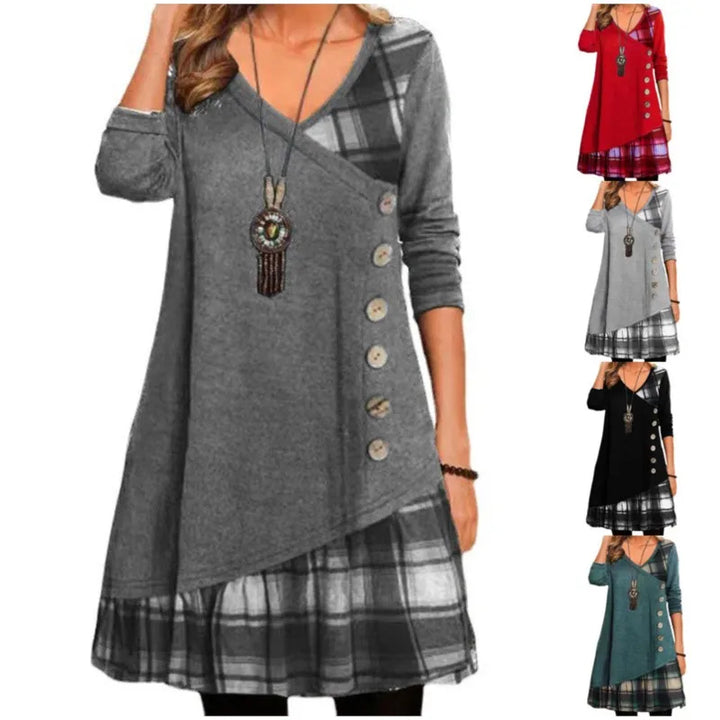 Fay | Patchwork Checked Button Dress