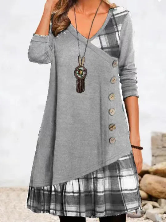 Fay | Patchwork Checked Button Dress