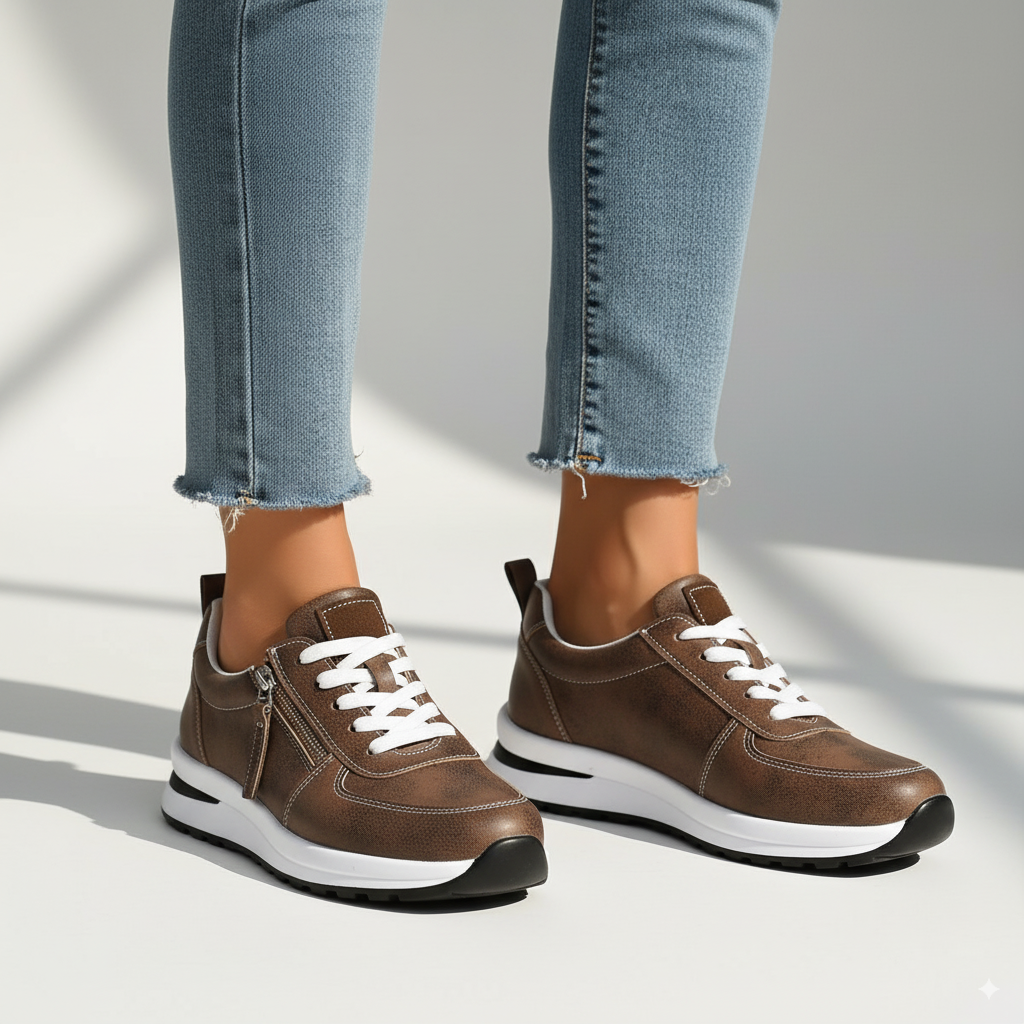 Dyla | Orthopedic Zip-Up Sneakers Brown2