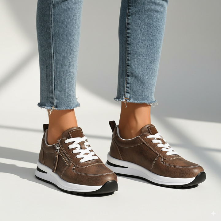 Dyla | Orthopedic Zip-Up Sneakers Brown2