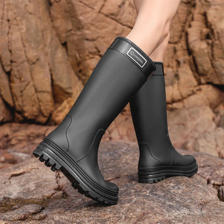 2025 New High-Tube Rain Boots Women's Adult Silicone Anti-Slip Waterproof Wear-Resistant Soft-Soled Sea-Fiing Boots