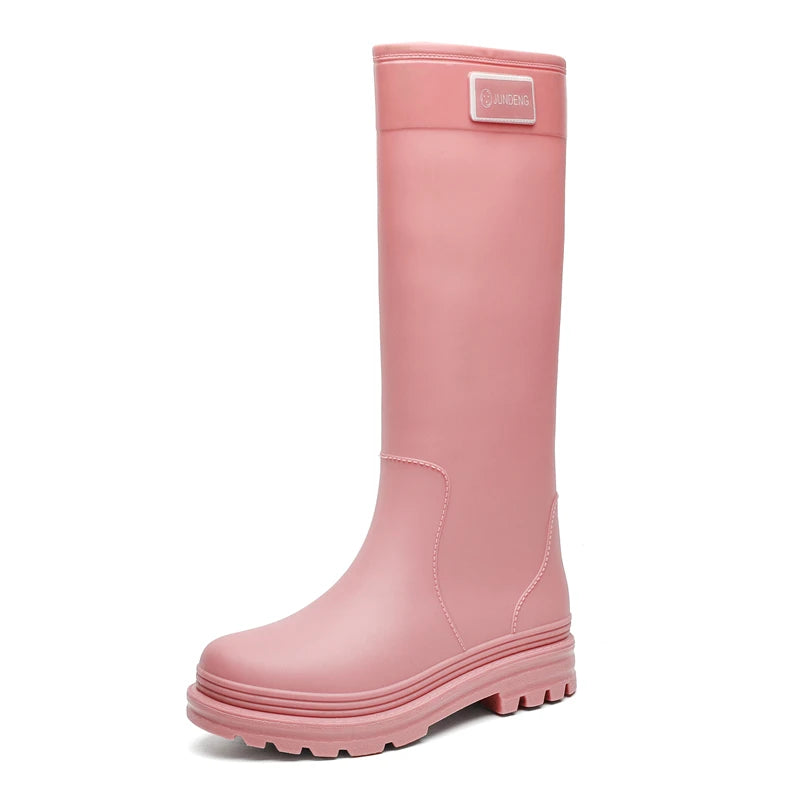 2025 New High-Tube Rain Boots Women's Adult Silicone Anti-Slip Waterproof Wear-Resistant Soft-Soled Sea-Fiing Boots