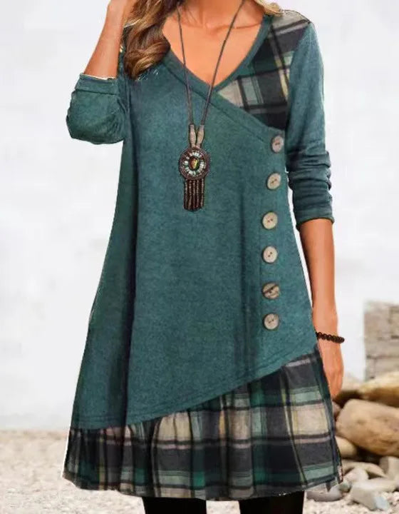 Fay | Patchwork Checked Button Dress