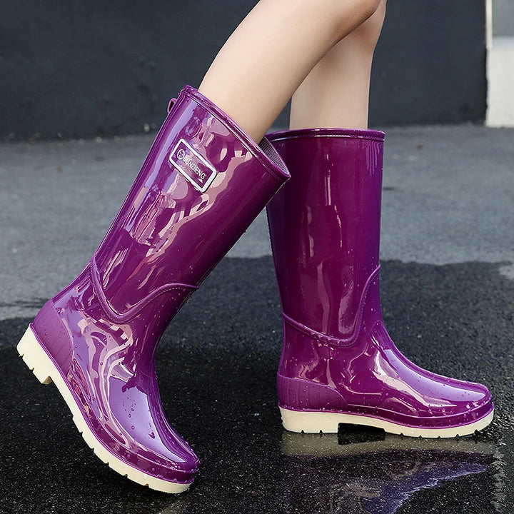 2025 New High-Tube Rain Boots Women's Adult Silicone Anti-Slip Waterproof Wear-Resistant Soft-Soled Sea-Fiing Boots
