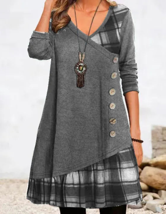 Fay | Patchwork Checked Button Dress