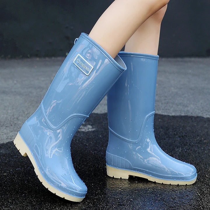2025 New High-Tube Rain Boots Women's Adult Silicone Anti-Slip Waterproof Wear-Resistant Soft-Soled Sea-Fiing Boots