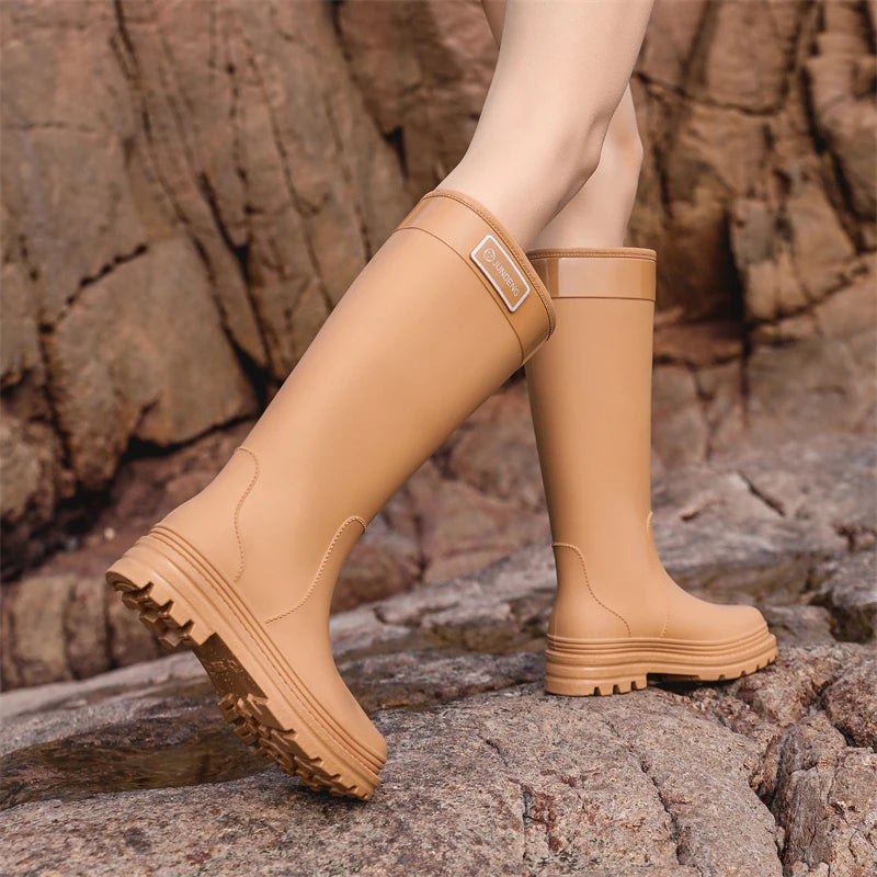 2025 New High-Tube Rain Boots Women's Adult Silicone Anti-Slip Waterproof Wear-Resistant Soft-Soled Sea-Fiing Boots