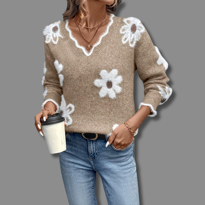 Miya | Elegant V-Neck Floral Sweater