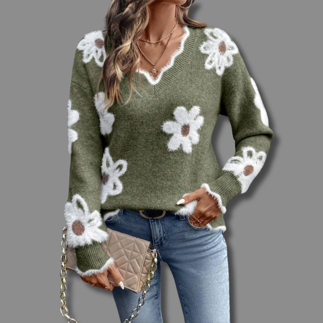 Miya | Elegant V-Neck Floral Sweater
