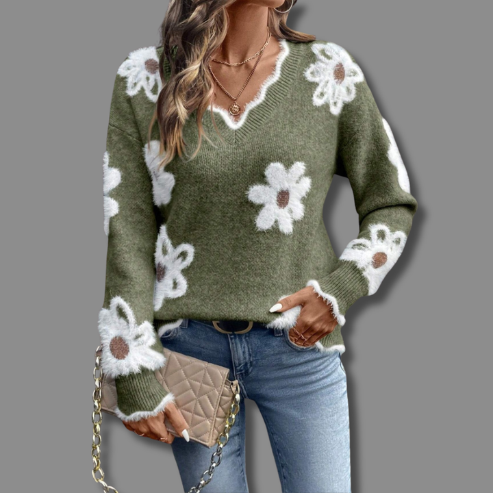 Miya | Elegant V-Neck Floral Sweater